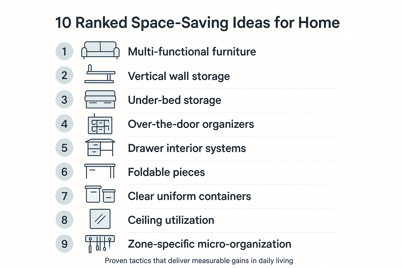 Infographic of the 10 ranked space saving ideas for home