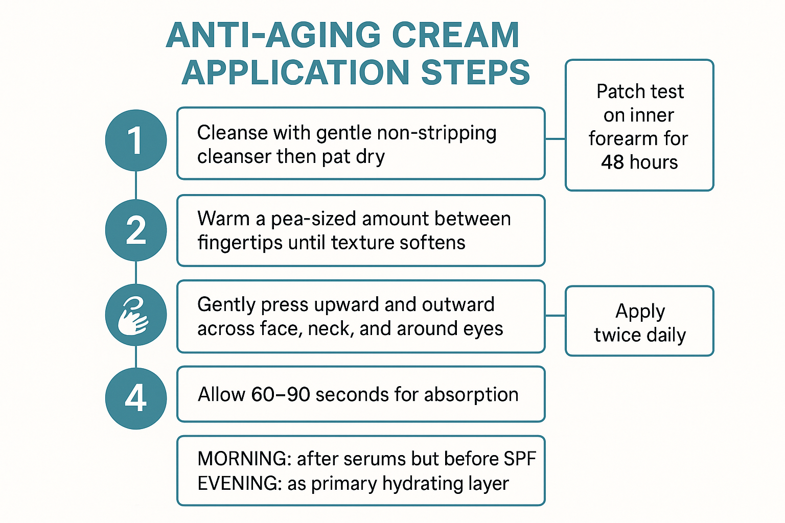 Flowchart showing the precise steps and timings to apply Dragon Blood Anti-Aging Face Cream