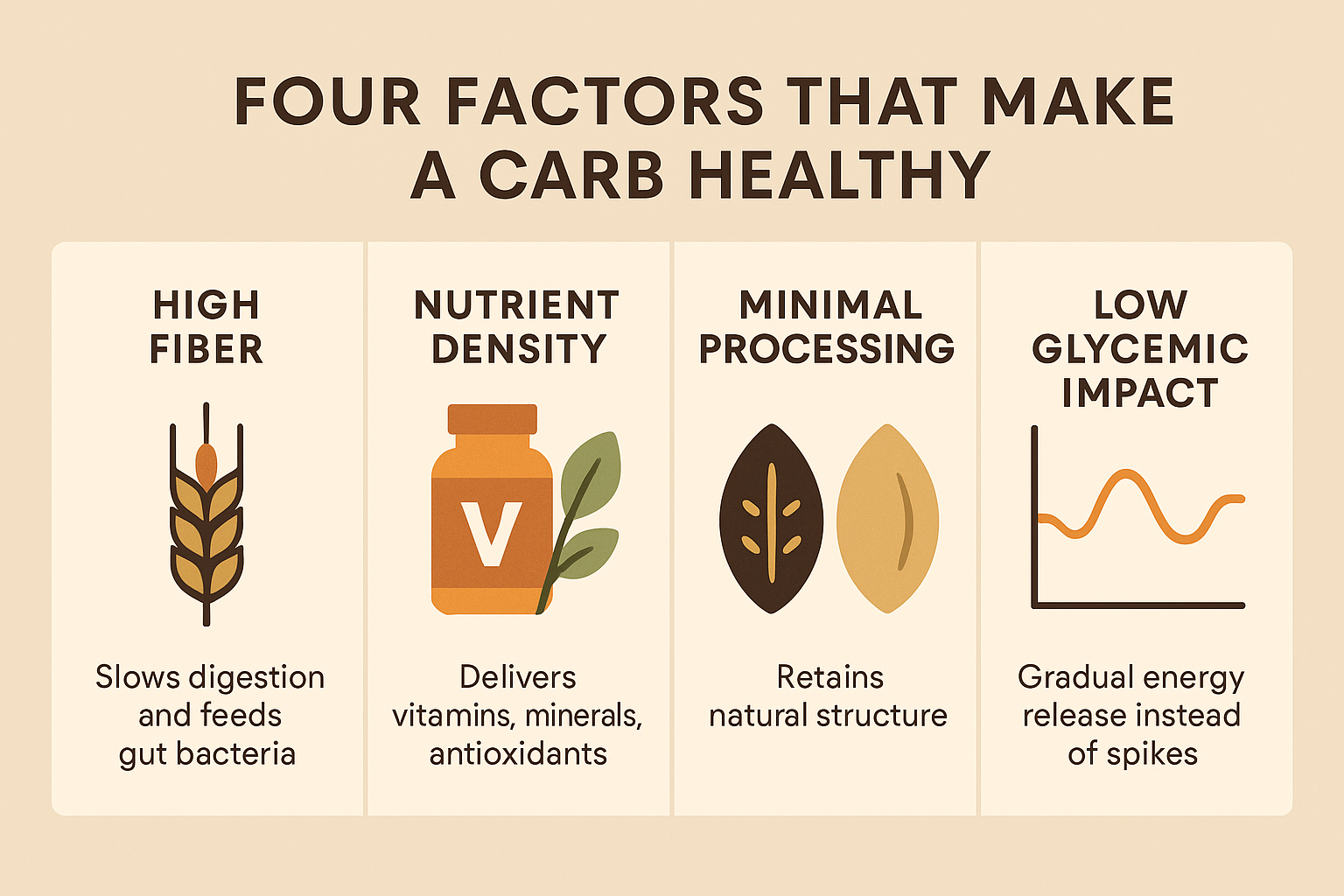 Infographic detailing the four key factors determining carbohydrate quality